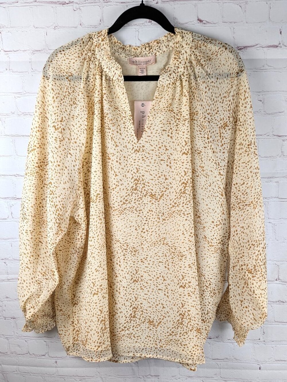 NEW Philosophy Cream/Brown Animal Print Blouse 3X